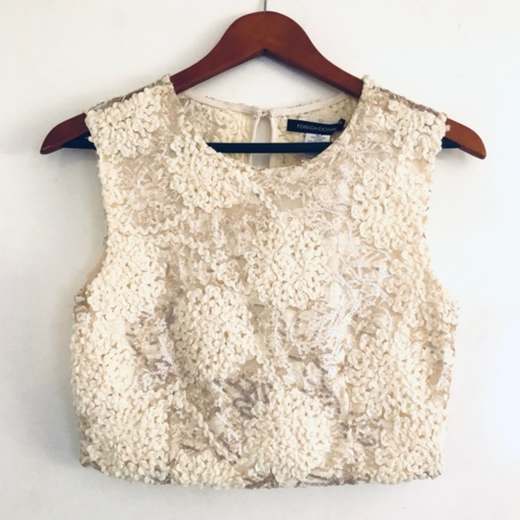 Foreign Exchange Tops - foreign exchange Floral Knit Lace Sequin Crop Top
